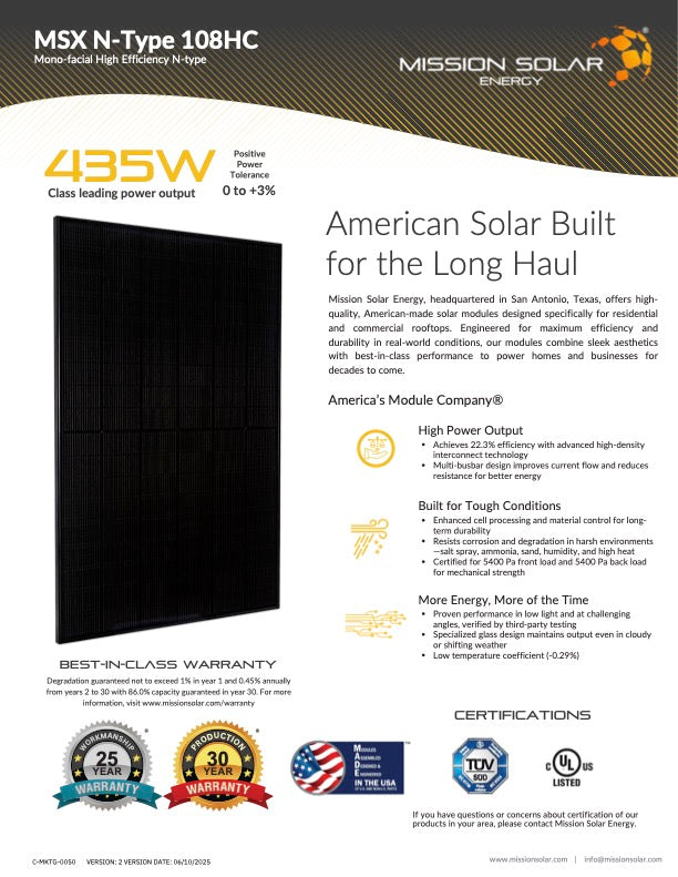 Mission Solar 435W Panel