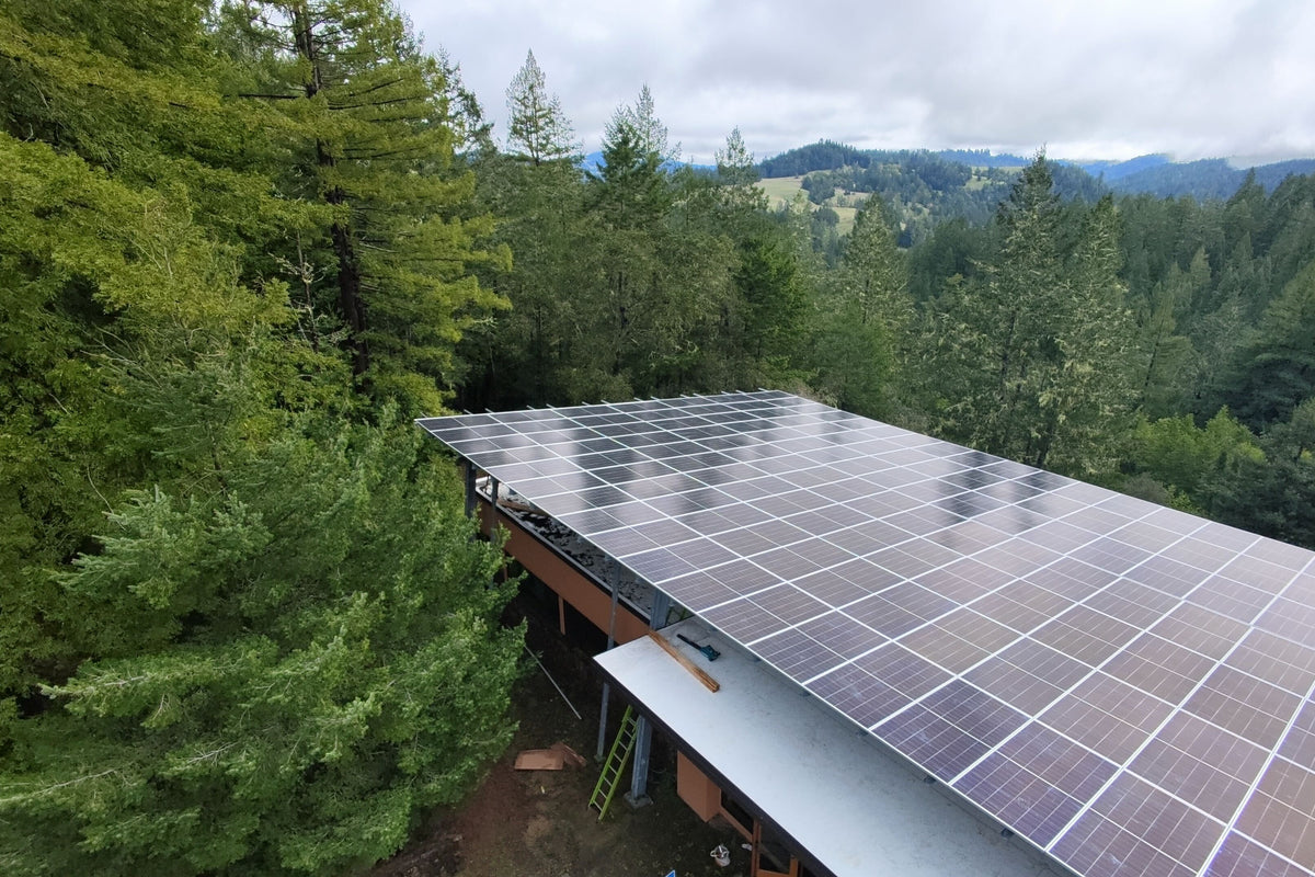 drone shot of roof solar array install